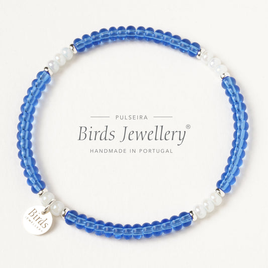 Pulseira Azul Transparente & Água-Marinha Birds Jewellery em contas de cristal boémio e prata 925, feita à mão em Portugal.