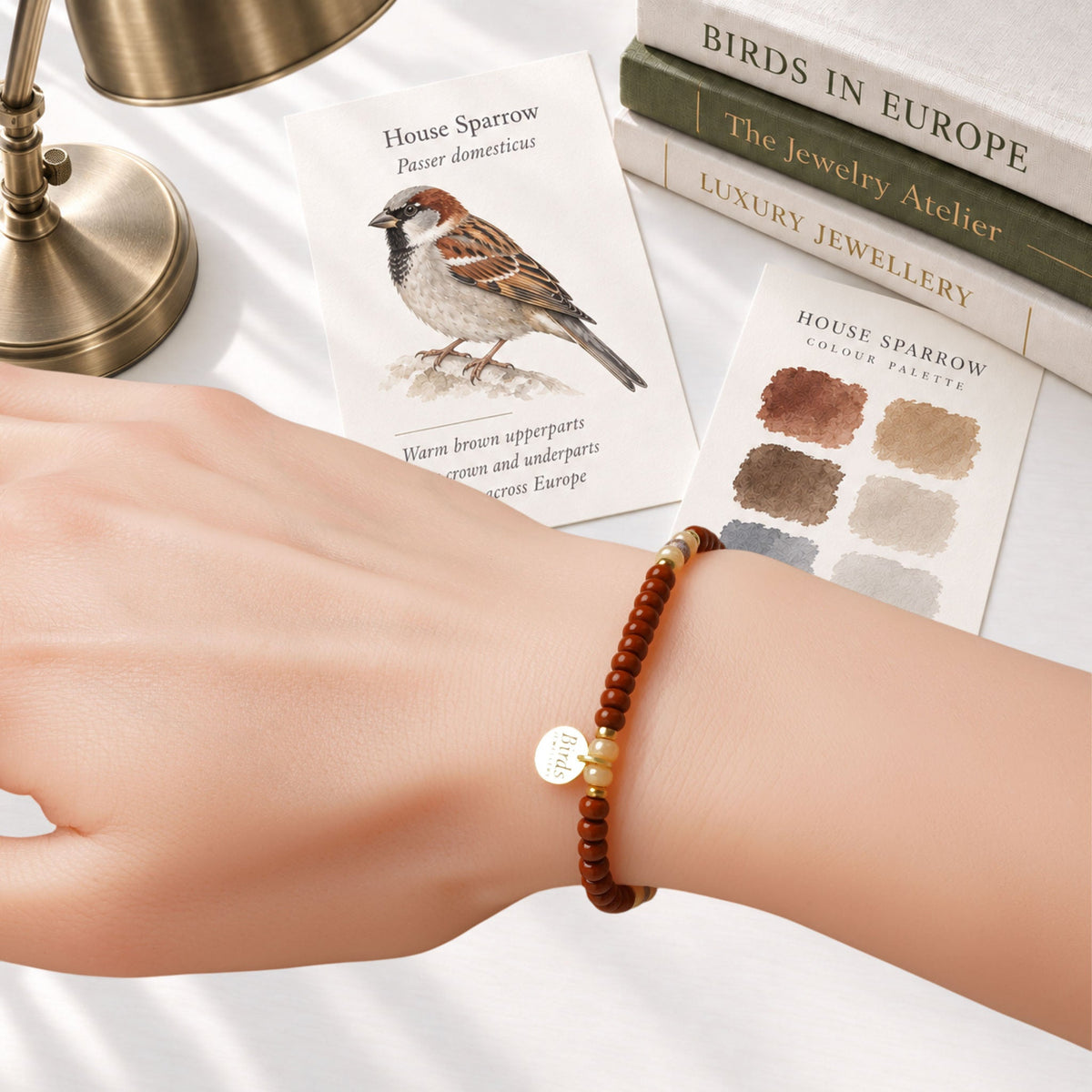 Coleção Sparrow - pulseira em tons de castanho no pulso, cristal boémio e prata 925