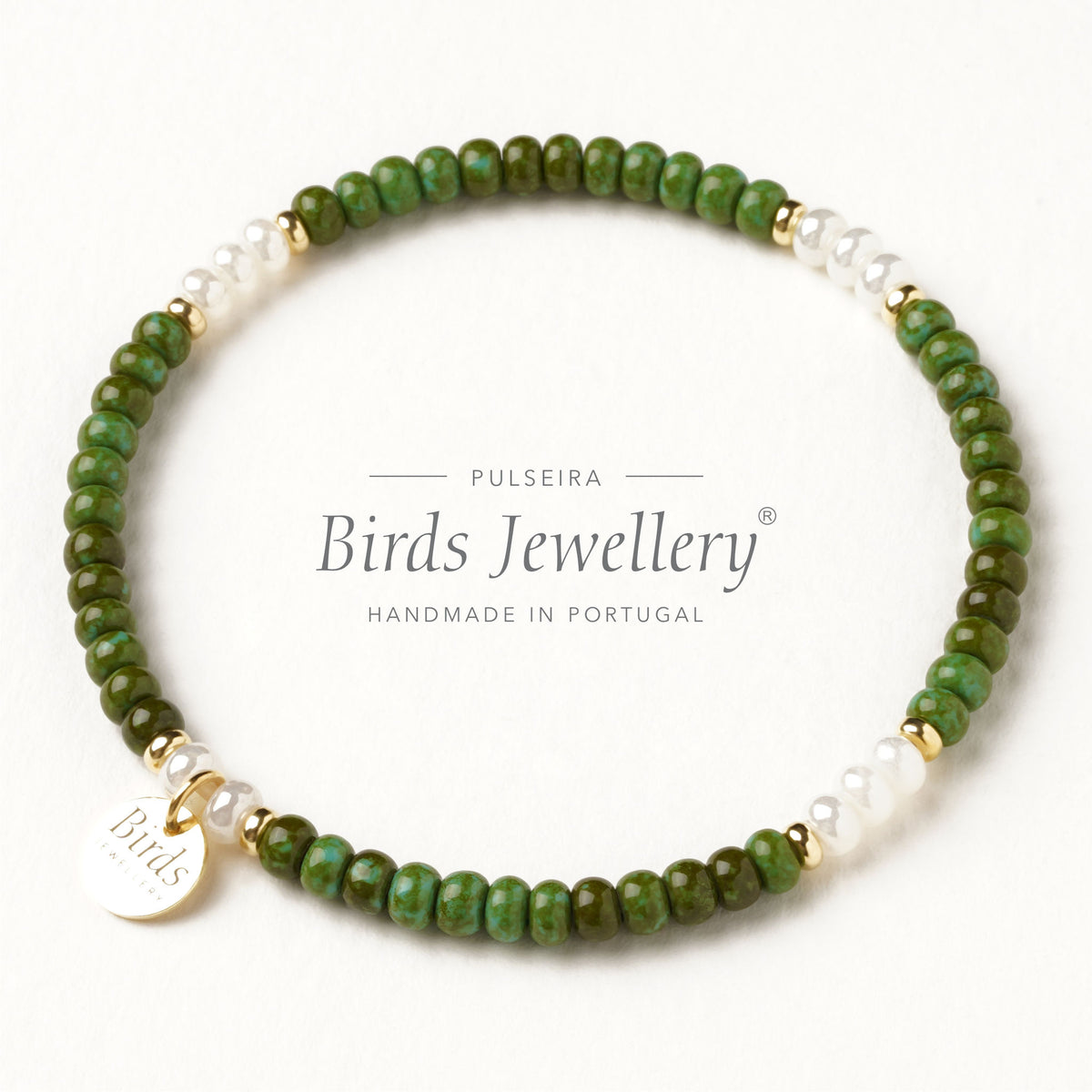 Pulseira Verde Alpino & Branco Perolado | Cristal Boémio e Prata 925
